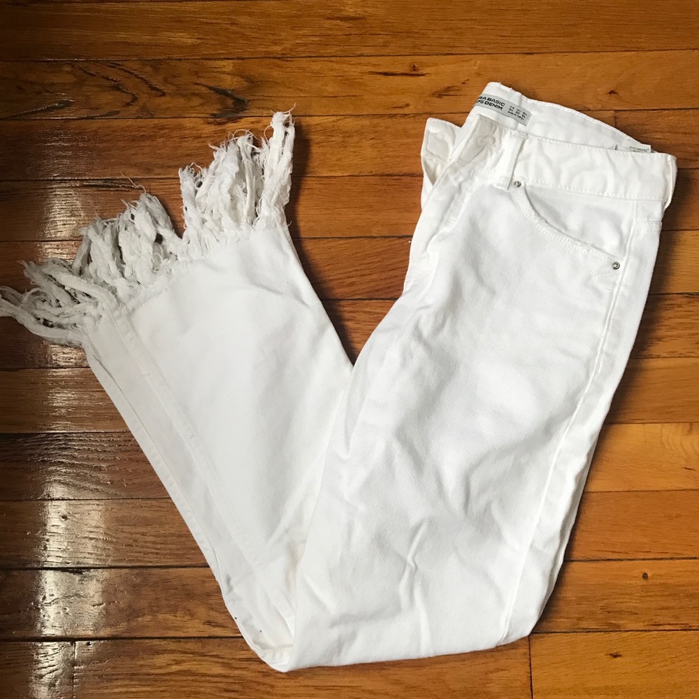 Zara Cropped Fringe Jeans